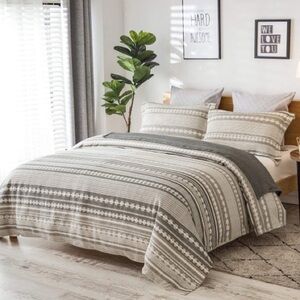 Gray textured queen duvet, cover with pillow covers